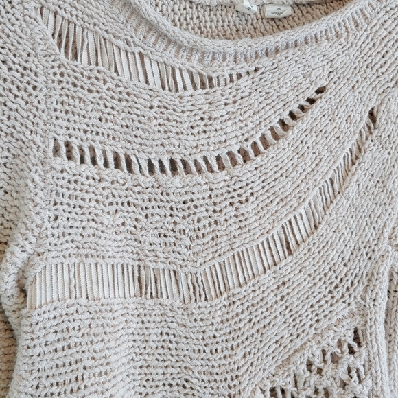 Moth Anthropologie Oatmeal Color Asymmetrical Open Weave Knit Sweater Sz M - Picture 5 of 8